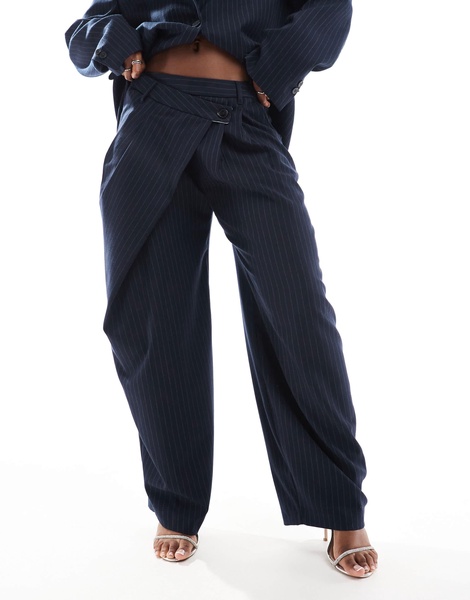 Bershka wide leg tailored pants in navy stripe - part of a set