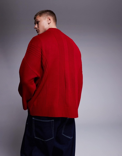 ASOS DESIGN super oversized boxy fit knitted crew neck sweater with rib detail in red