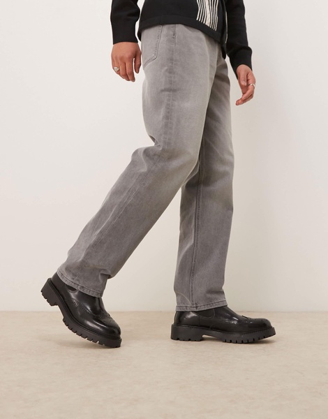 ASOS DESIGN chelsea boots in black polish leather with chunky sole