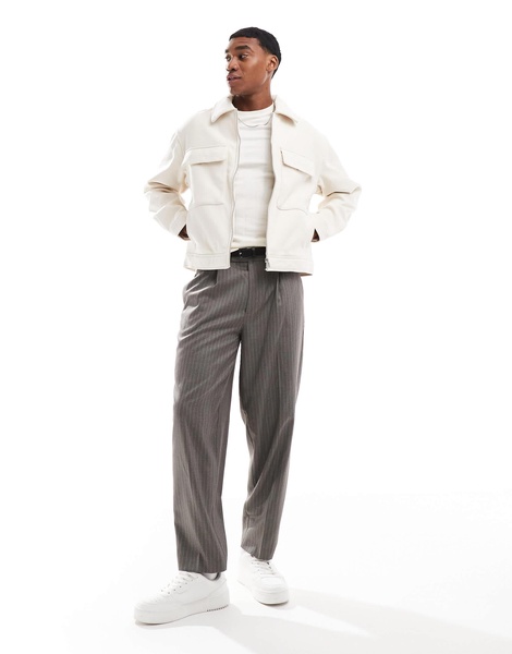Bershka boxy zip through jacket in ecru
