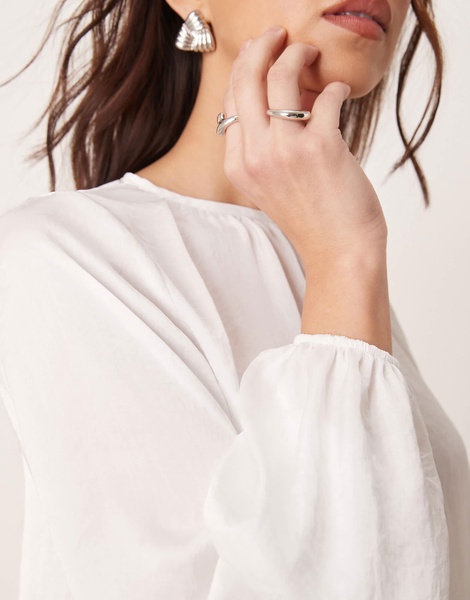 ASOS DESIGN satin volume sleeve blouse in ivory