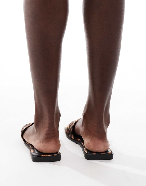ASOS DESIGN Fig square toe flat mule sandals in leopard satin