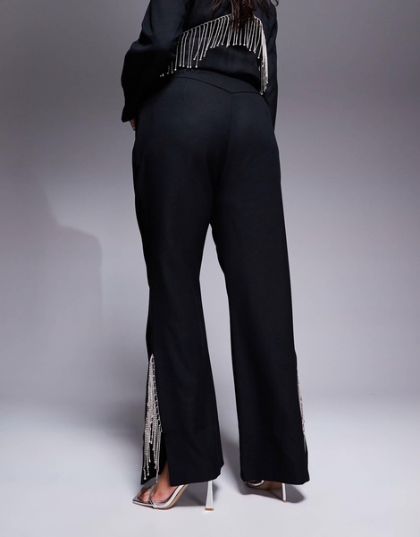 ASOS LUXE Curve flared pants with diamante fringing in black - part of a set
