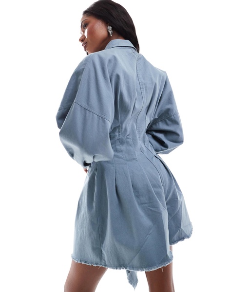 ASOS DESIGN nipped in waist romper with blouson shirt in gray