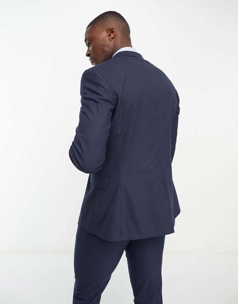 ASOS DESIGN premium skinny suit jacket in navy with two-way stretch