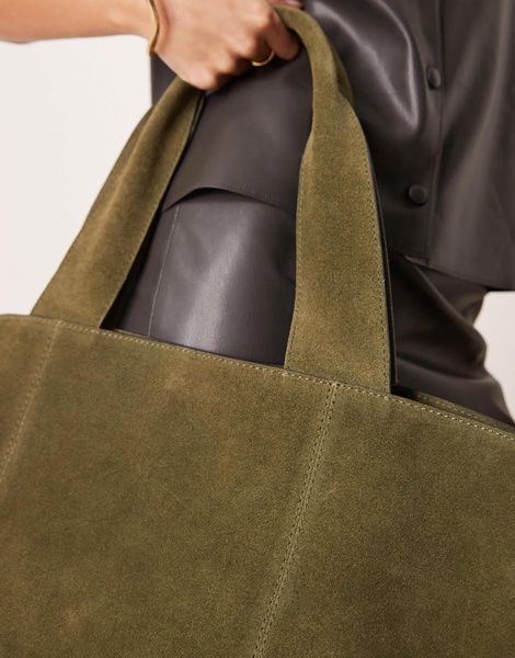 ASOS DESIGN suede boxy tote bag in green