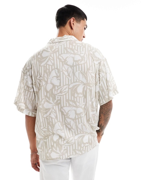ADPT oversized revere collar shirt with floral print in beige