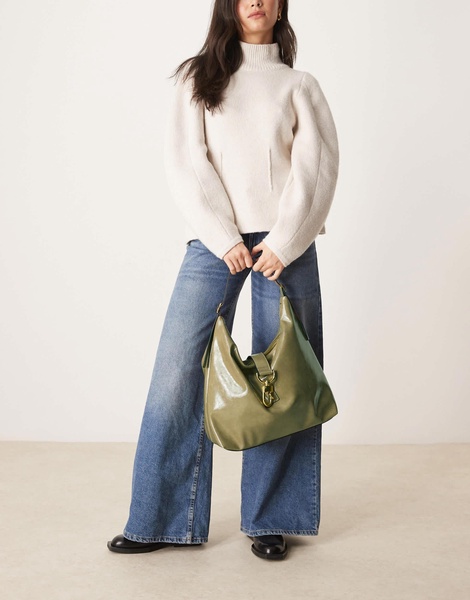 ASOS DESIGN statement buckle slouch tote bag in light khaki