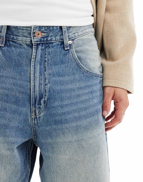 Bershka super baggy fit jeans in washed blue