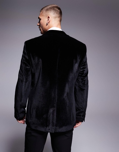 ASOS DESIGN slim velvet tuxedo blazer in black