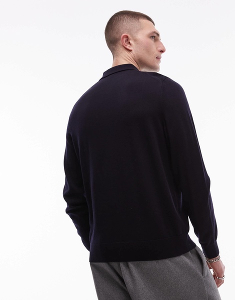 ARKET merino wool heavyweight long sleeve polo shirt in black