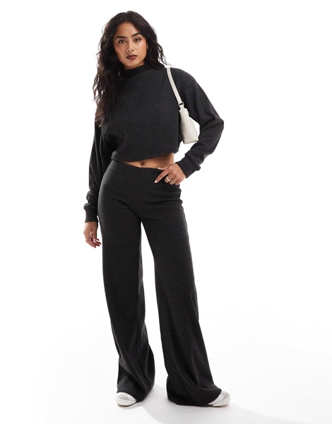 Bershka soft touch wide leg pants in dark gray - part of a set