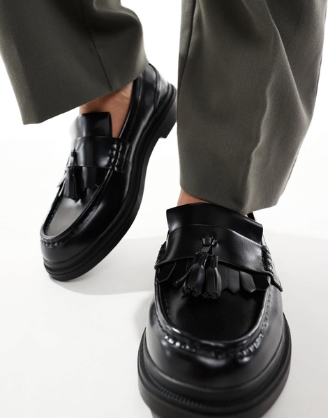 Bershka faux leather tassel loafers in black
