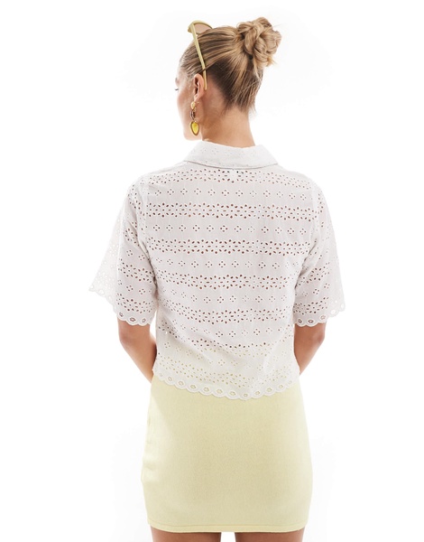 Brave Soul short sleeve lace detail shirt in white