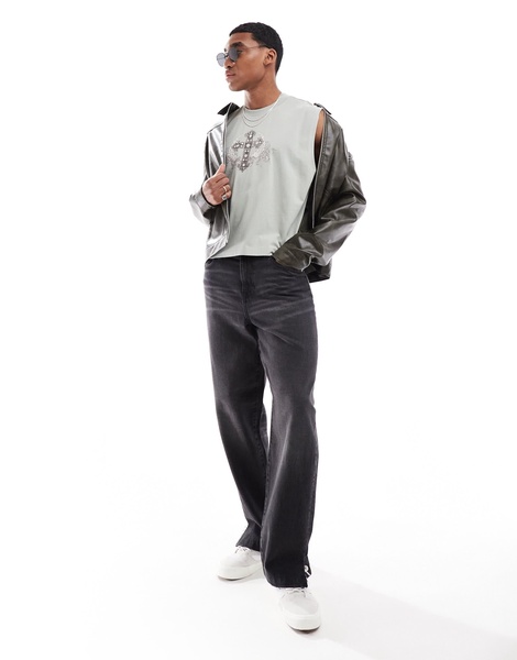 ASOS DESIGN cropped oversized tank top in gray with cross front print