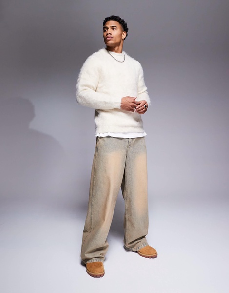ASOS DESIGN knit fluffy sweater in oatmeal
