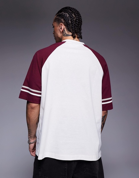 ASOS DESIGN oversized contrast raglan T-shirt with tape detail in cream