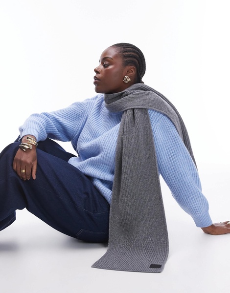 AllSaints ribbed leather logo scarf in heather gray
