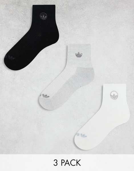 adidas Originals Unisex PRM 3 pack quarter socks in gray multi