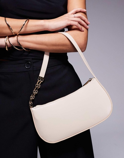 ASOS DESIGN shoulder bag with chain link strap detail in stone