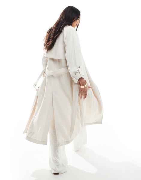 Stradivarius crinkle trench coat in ecru