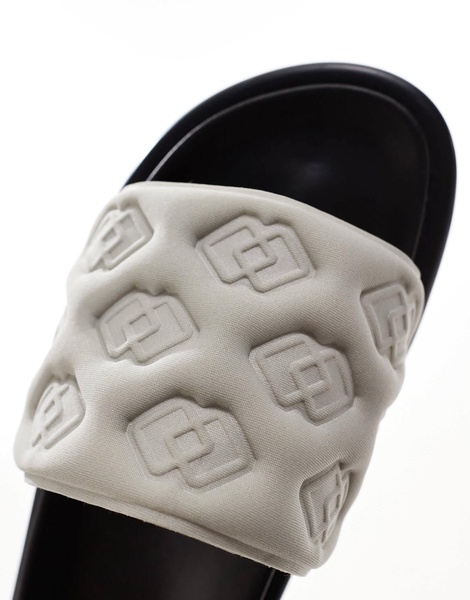 ASOS DESIGN sandal slides in gray emboss with chunky sole