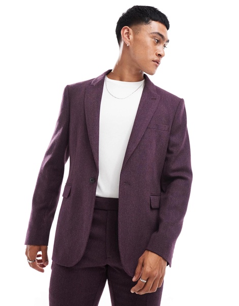 ASOS DESIGN wedding slim suit jacket in wool herringbone