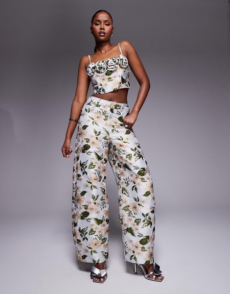 ASOS LUXE jacquard barrel leg pants in floral - part of a set