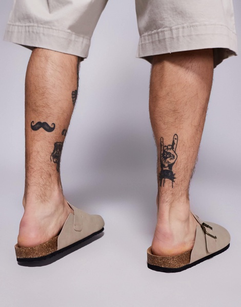ASOS DESIGN mule clog sandals in stone with cork soles