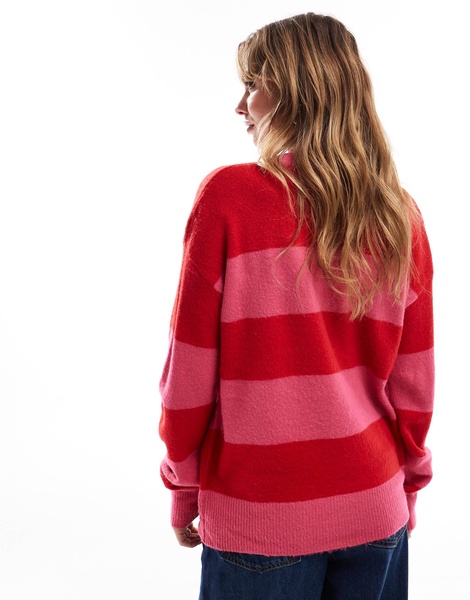 Brave Soul oversized Christmas sweater with sequins in pink and red stripe