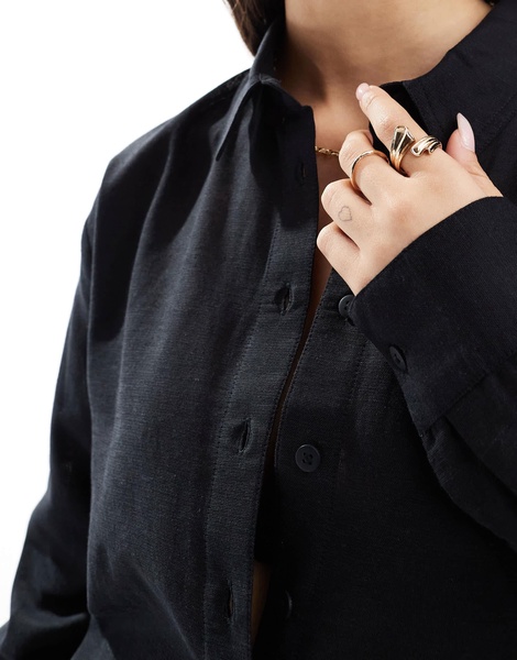 ASOS DESIGN linen blend shirt in black