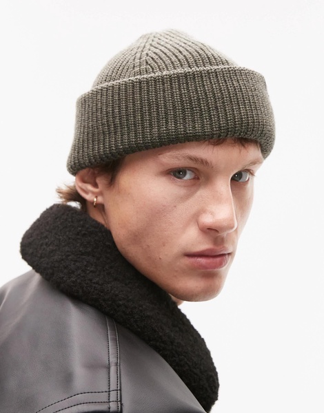 AllSaints merino wool fisherman beanie in green