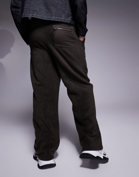 ASOS DESIGN wide leg fleece sweatpants in dark khaki