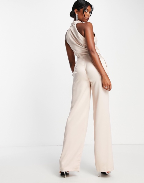 ASOS DESIGN satin 2 in 1 tailored jumpsuit in blush