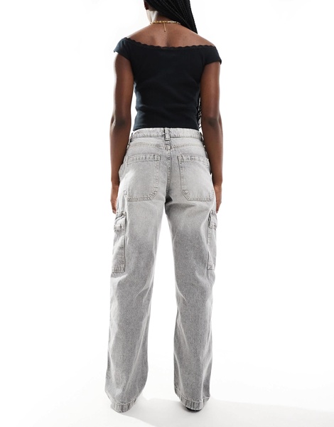 Bershka high waisted cargo jeans in washed gray