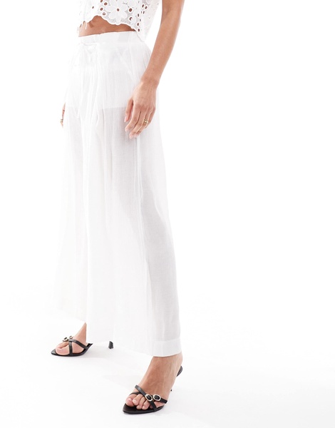Bershka wide leg linen look pants in white
