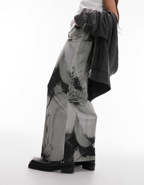 Topshop jersey mesh maxi skirt in gray floral swirl