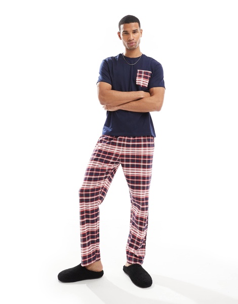 Another Influence plaid relaxed pajama set in navy and red