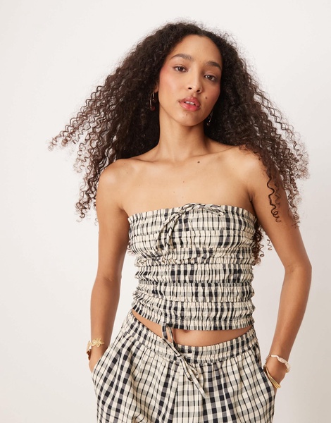 Brave Soul shirred bandeau top in plaid design - part of a set