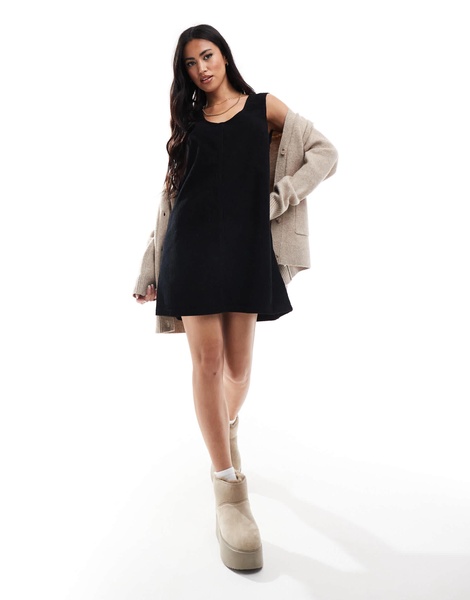 Miss Selfridge cord patch pocket pinny dress in black