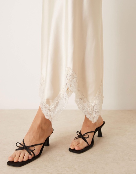Miss Selfridge satin maxi dress with lace insert in ivory