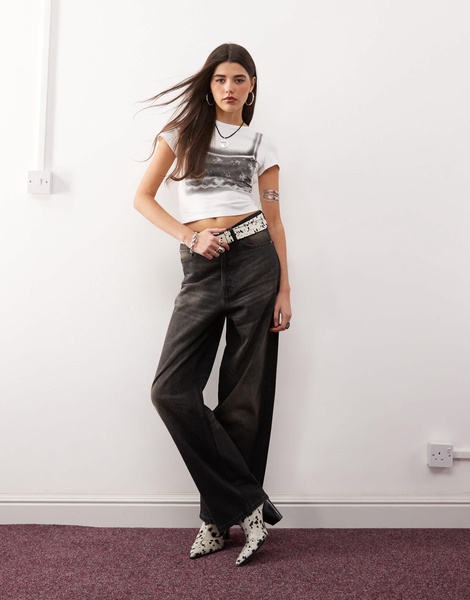 Monki shrunken fit baby tee with bra graphic in white