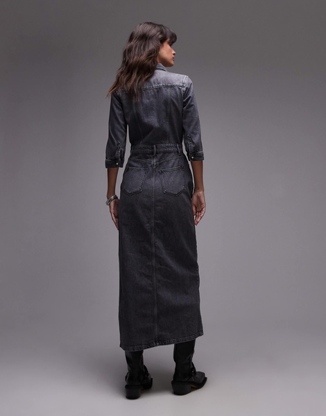 AllSaints Blair denim maxi dress in washed black