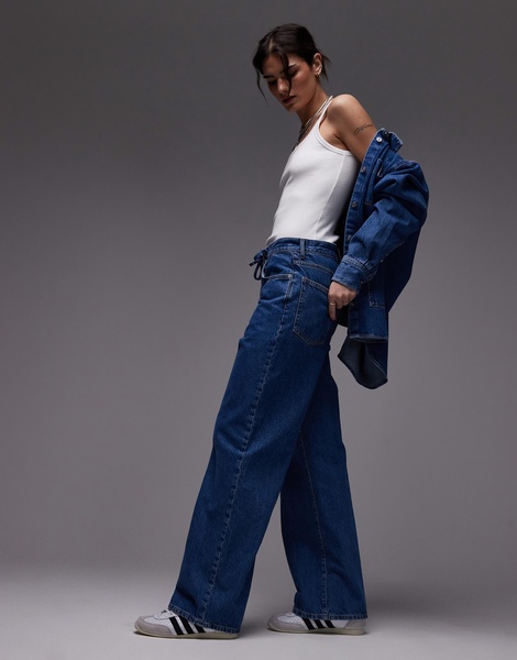 Lacoste baggy fit denim jeans in midwash blue with constrast stitching - part of a set
