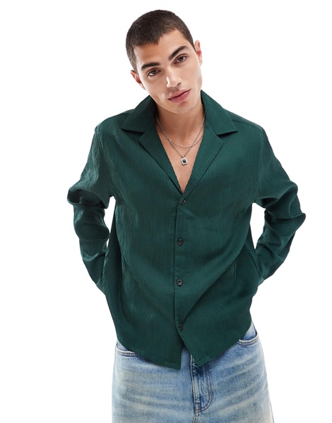 ASOS DESIGN boxy oversized plisse shirt in green