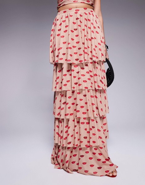 AFRM Jace ruffle maxi skirt in almond kiss print - part of a set