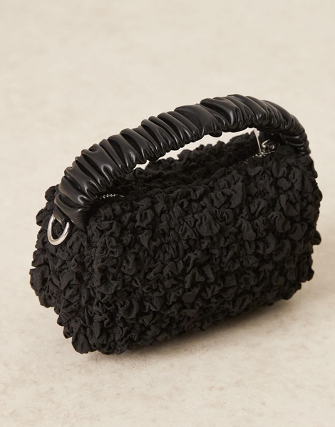 ASOS DESIGN ruched handle textured grab bag with detachable chain crossbody strap in black
