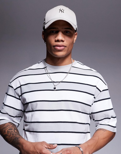 ADPT oversized stripe T-shirt in gray/black/white