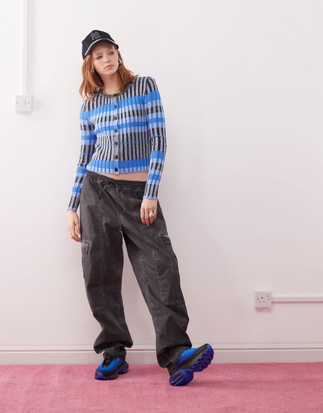 COLLUSION striped knit pleated cardigan – BLUE