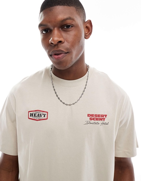 Bershka Everlast boxer T-shirt in beige
